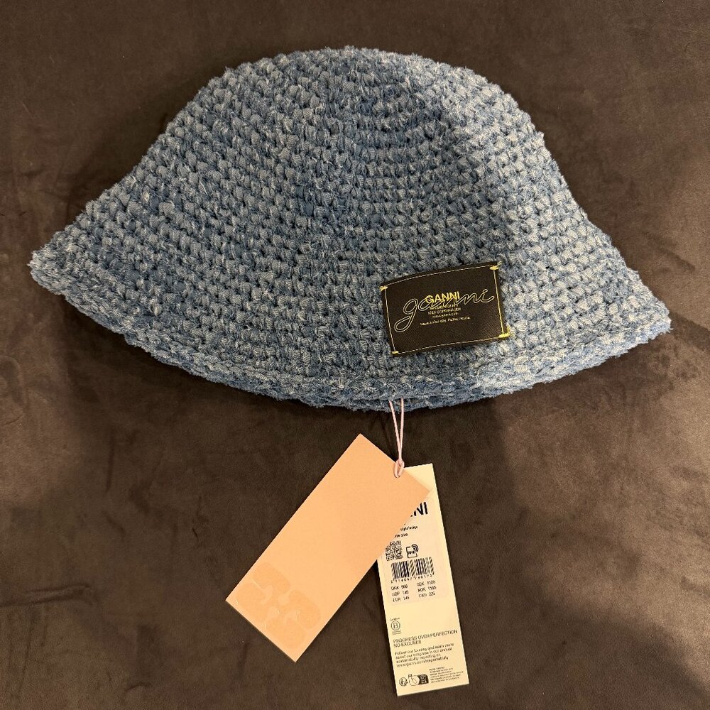 Ganni Hand Knit Denim Bucket Hat